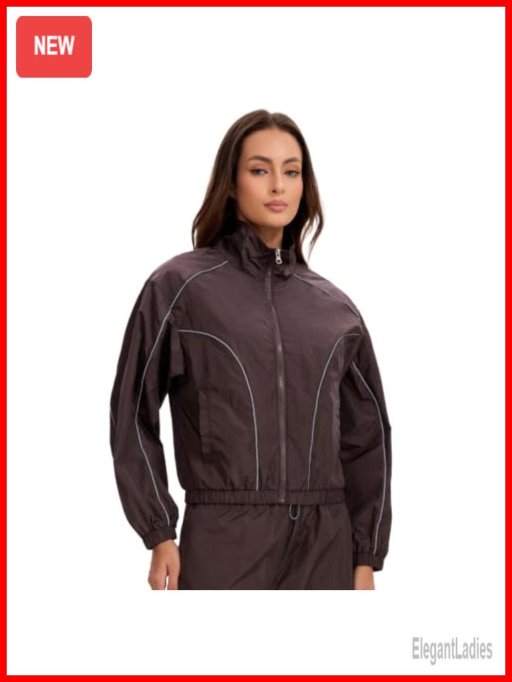 Women Cropped Zip Up Track Jacket Water Repellent Nylon Reflective Athletic